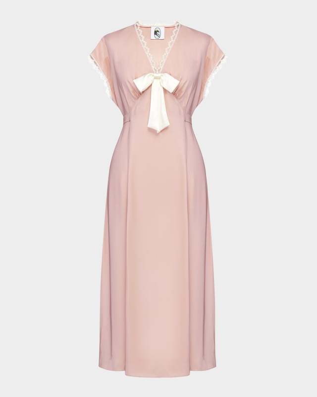 The Bow Lace-Trim Satin Midi Nightdress